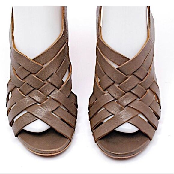 Lanvin Vintage Leather Olive Brown Gladiator Woven Cone Heel Sandals - Picture 4 of 16